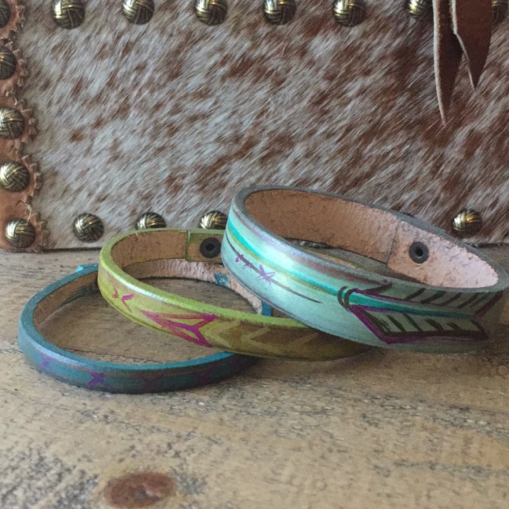 Hand Painted Leather Bracelet Set